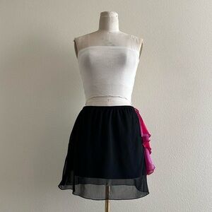 handmade black mini skirt with hot pink mesh overlay
